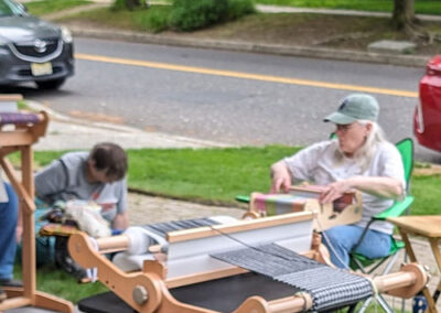 Alice's houndstooth scarf with Karen and Barbara in the background