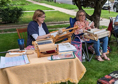 Dianne working on her linen shawl